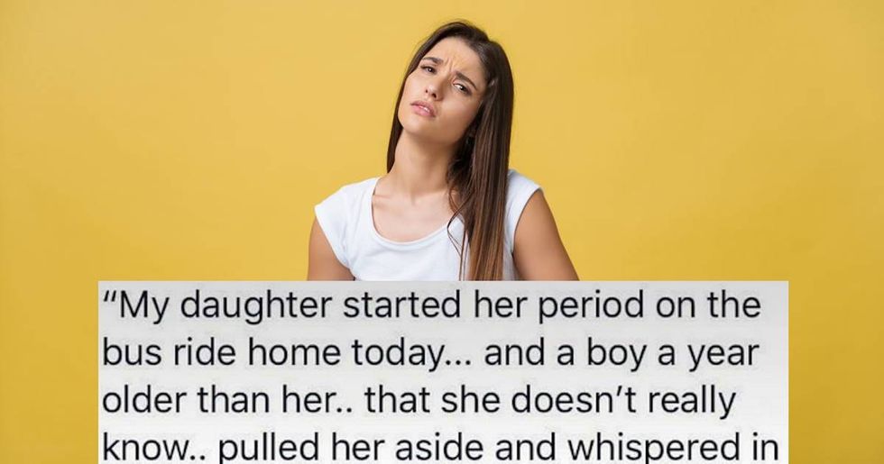 Mom praises teen boy for the way he helped her daughter with a period emergency.