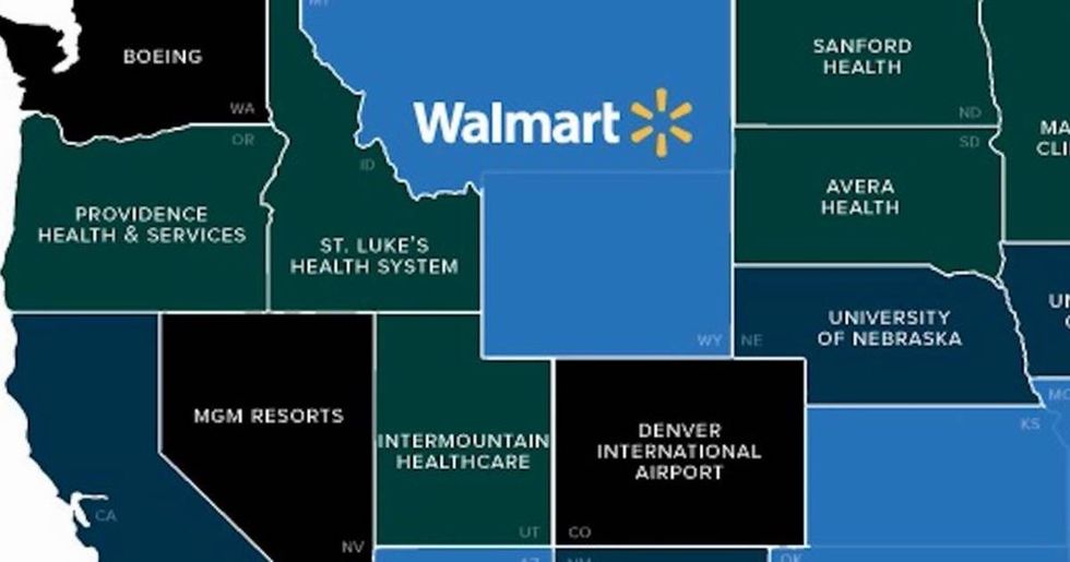 This simple map shows the biggest employers in each state.
