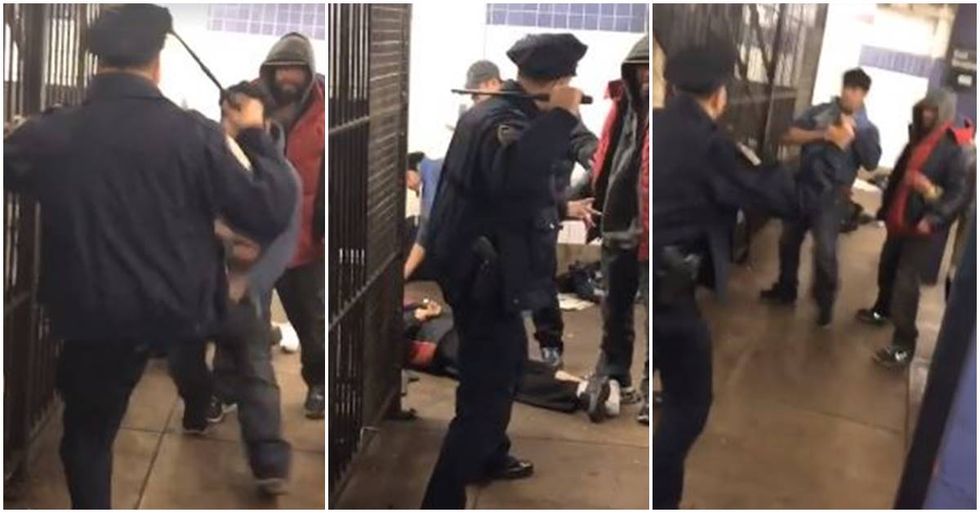 This NYPD officer is going viral after refusing to use lethal force as he fights off attackers.