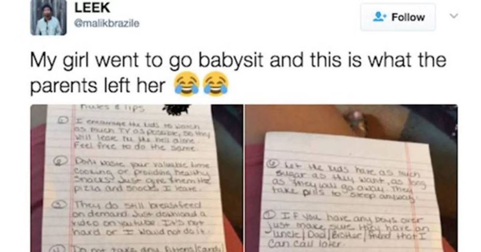 Mom leaves the coolest set of instructions for babysitter.