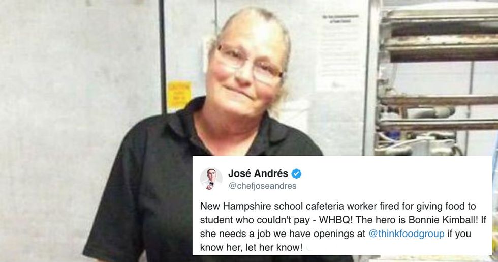 Cafeteria worker fired for serving free lunch to student who couldn't pay.