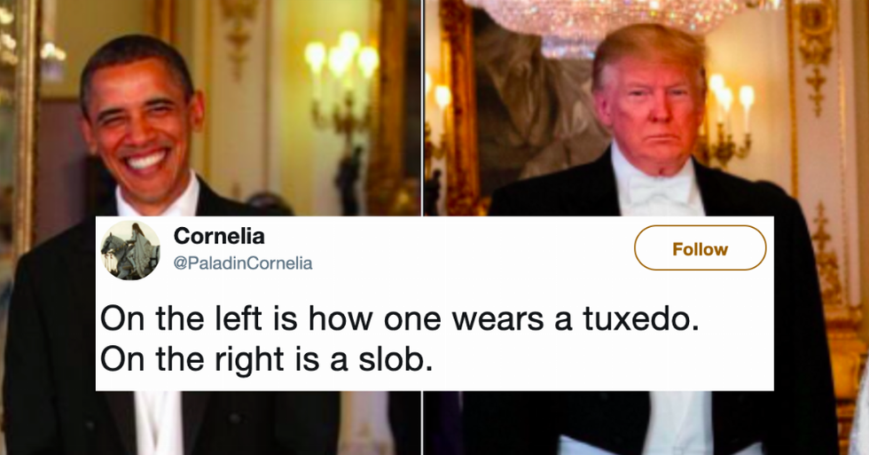 The tuxedo Trump wore to meet the Queen was a royal fail. God save this meme!  - GOOD