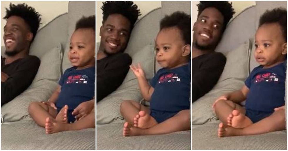 This video of a father having a conversation with his baby is going viral because it's so damn adorable.
