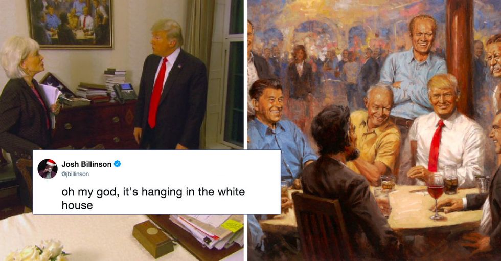 The Internet is buzzing with conspiracy theories over this painting hanging in Trump’s office.