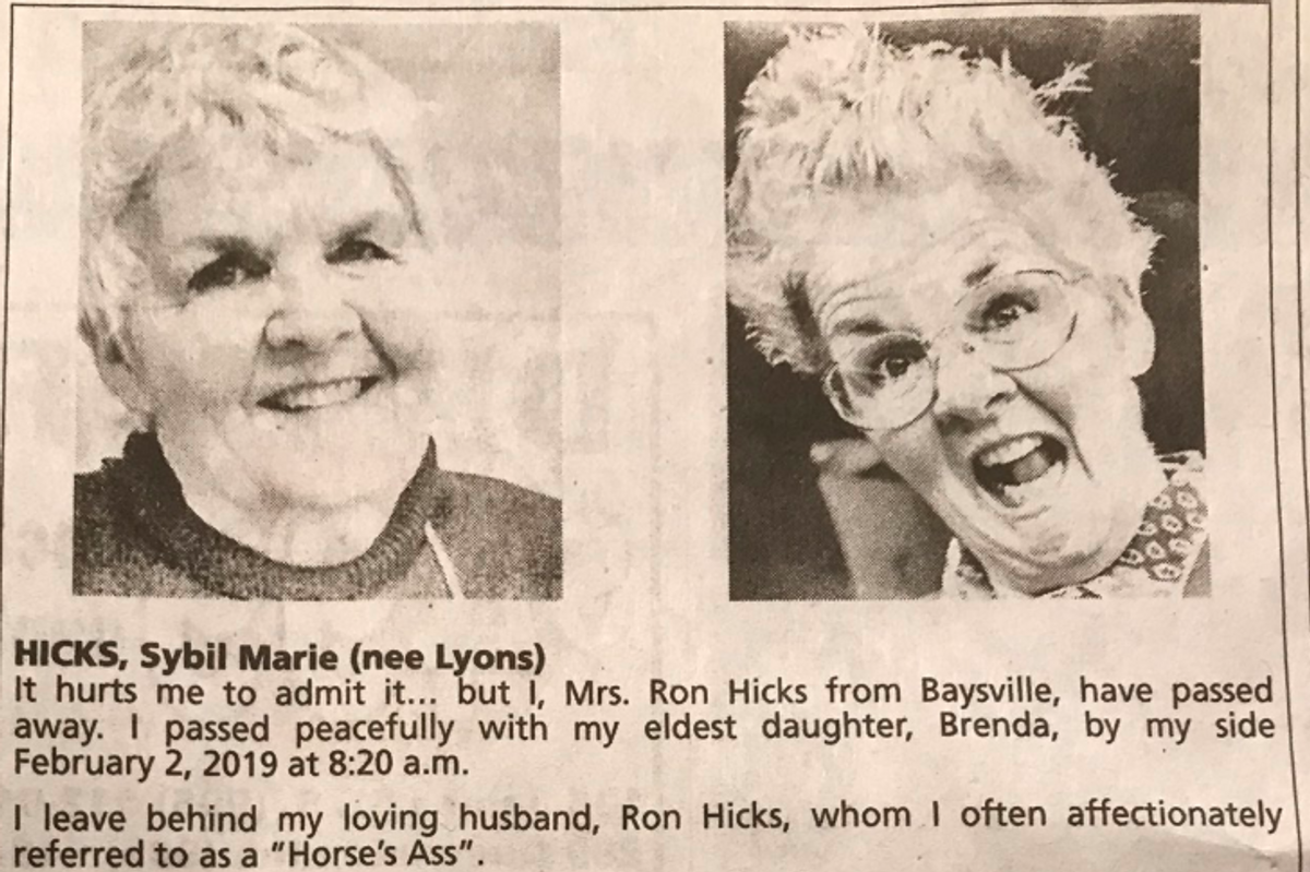 sybil marie hicks, sybil hicks obituary, funny obituaries, celebrity, funny, comedy