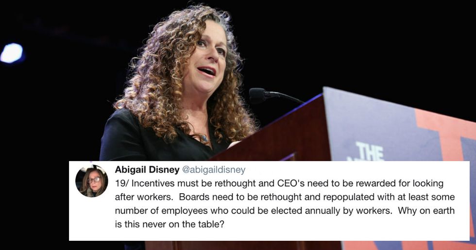 Disney heir asks company execs to give 50 percent of bonuses to lowest paid employees.