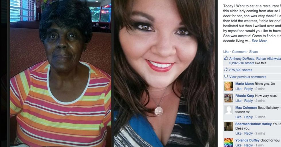 Woman's Small Act of Kindness Towards Lonely Elderly Diner Goes Viral
