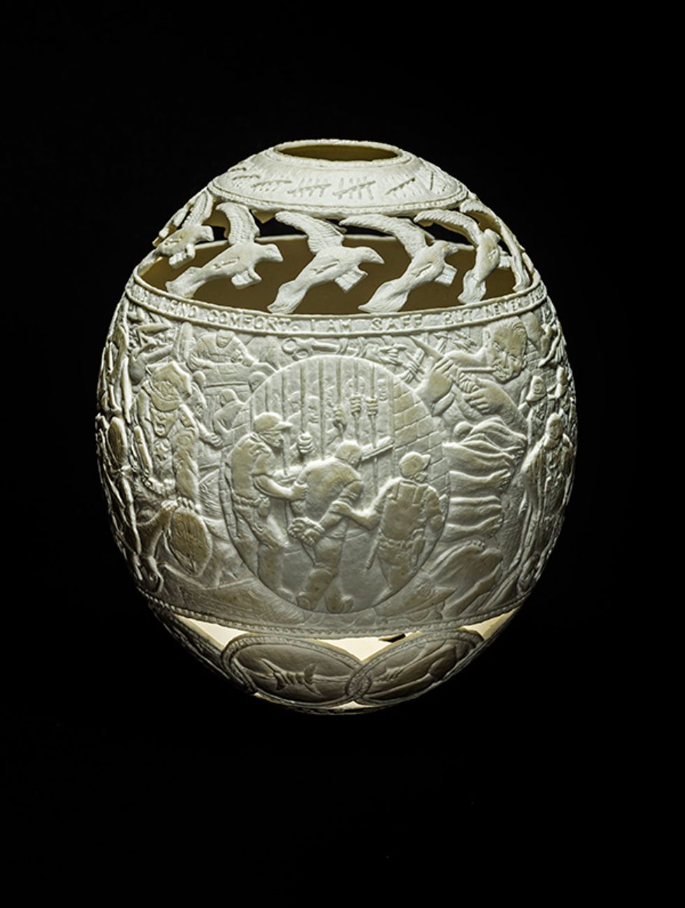 Former Prisoner Depicts Life Behind Bars With Astonishing Eggshell Carvings