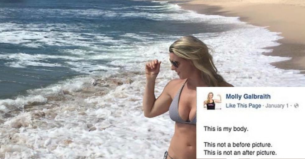 Woman’s bikini shot and caption become a manifesto on self-acceptance.