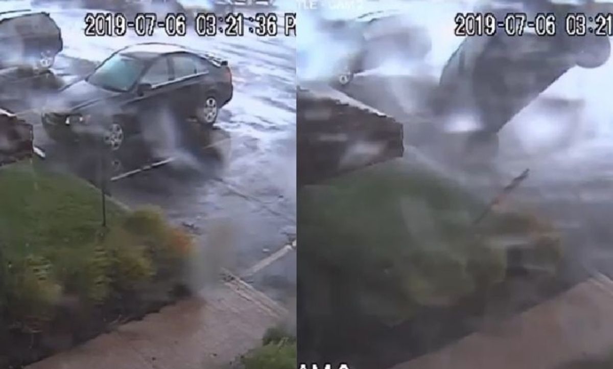 Security Video Shows Surreal Moment A Wind From A Tornado Flips A Car