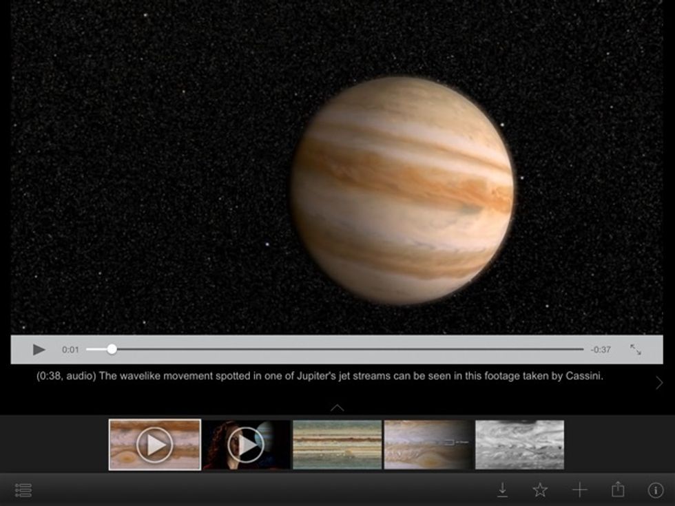 A photo of Jupiter in the NASA Visualization Explorer app taken by the Cassini spacecraft