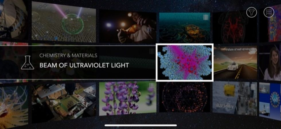 A screenshot from the Science Zone app, showing a beam of ultraviolet light
