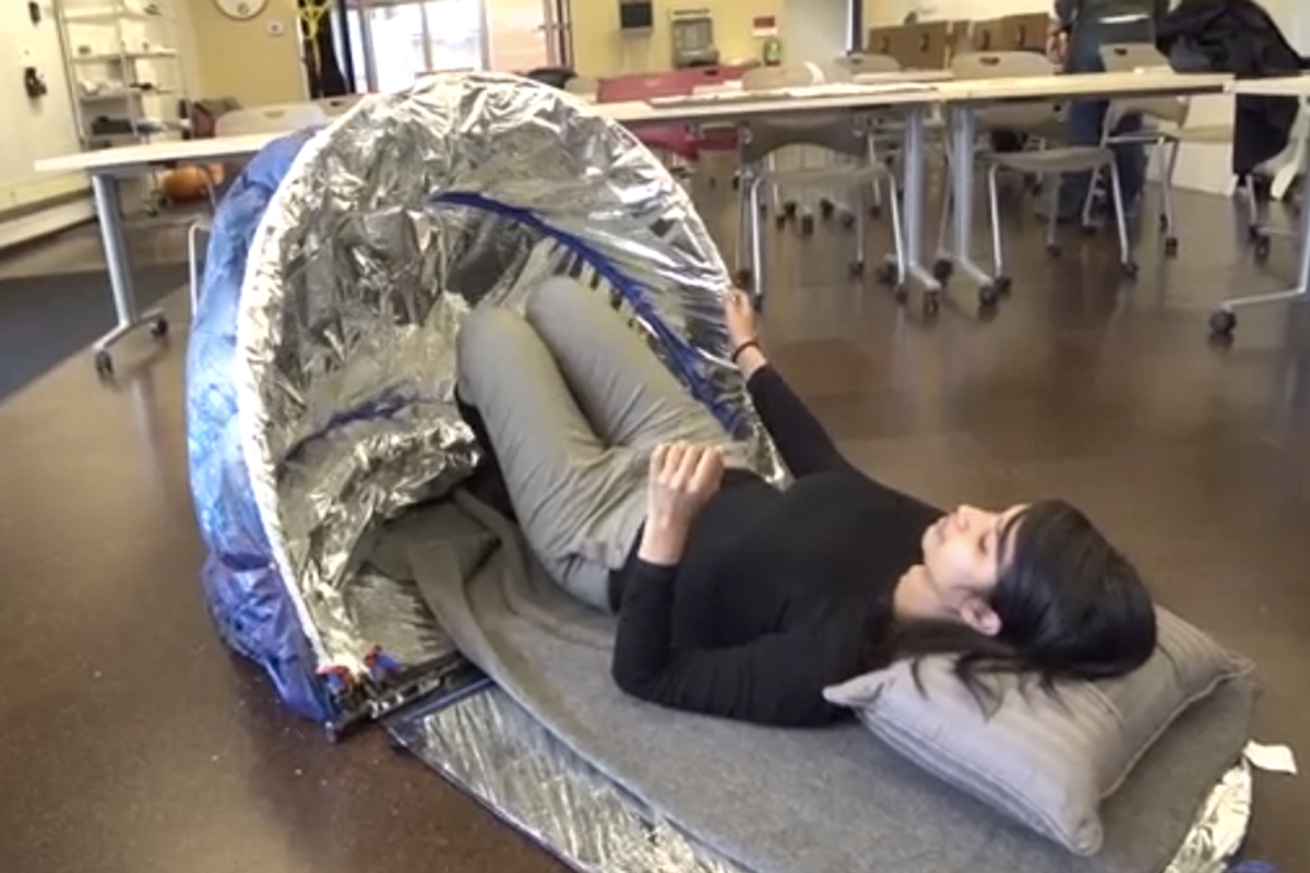 satellite shelter, homelessness, homeless shelter, tech, sleeping bags