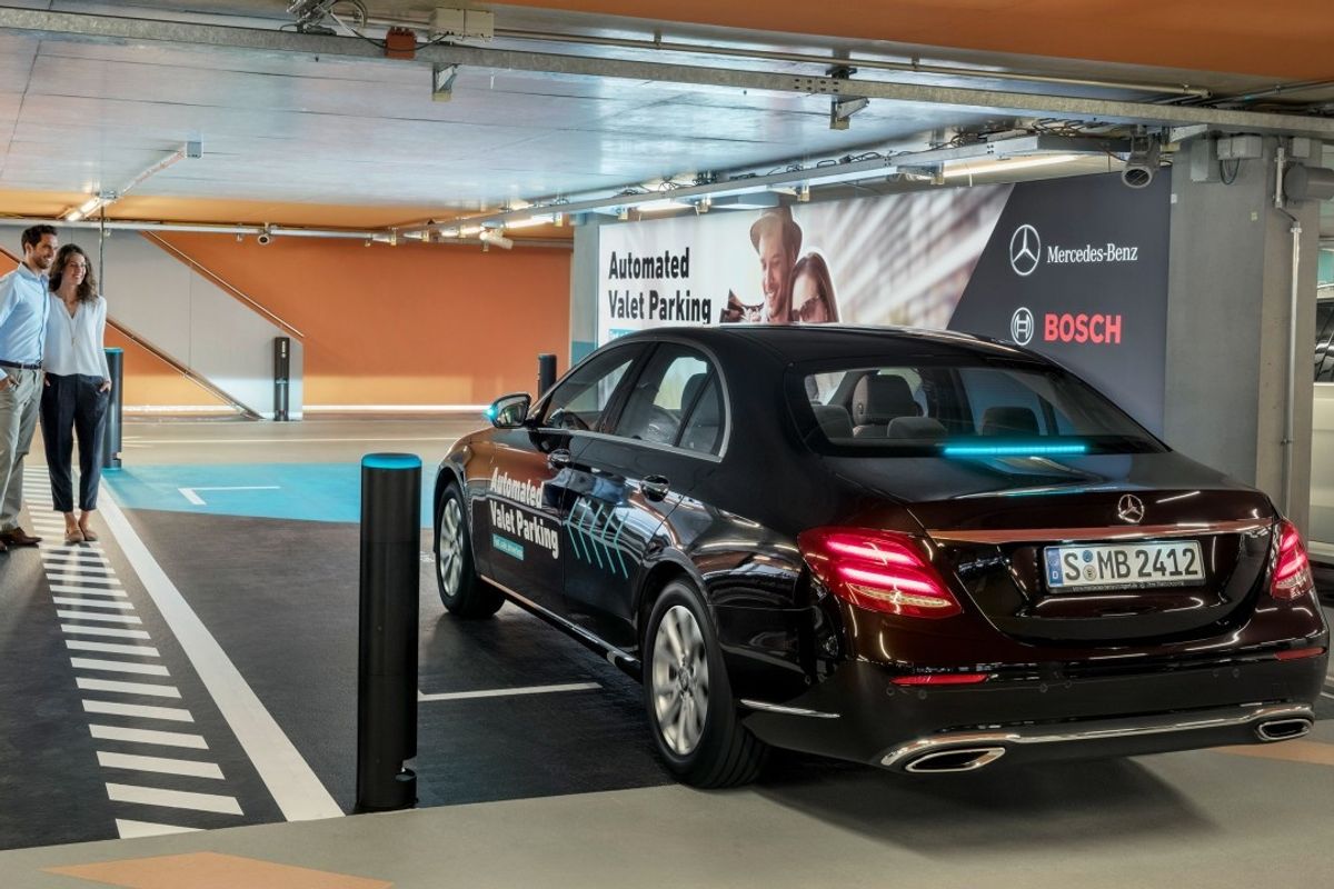 Photo of a car at Mercedes museum autonomous valet parking