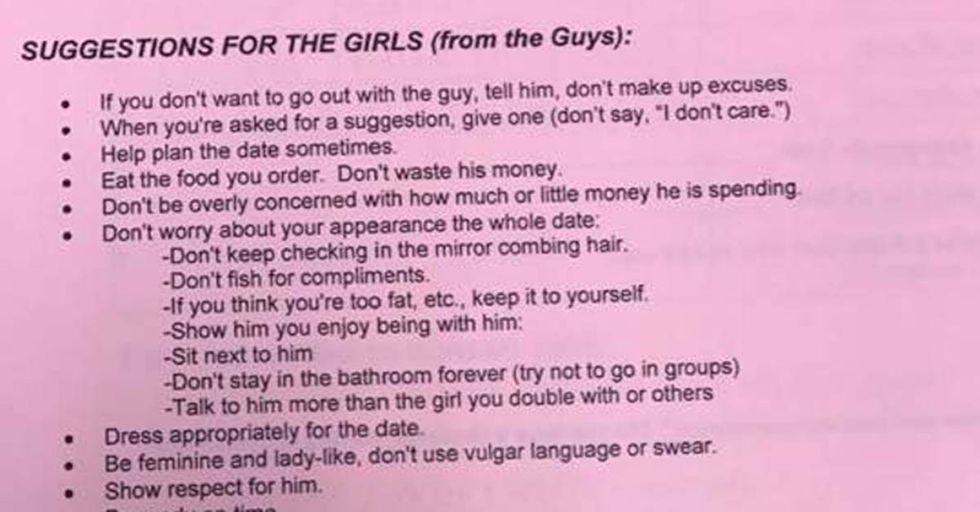 Teacher Issues Homework Telling Girls How To Act On Dates, Infuriating Students
