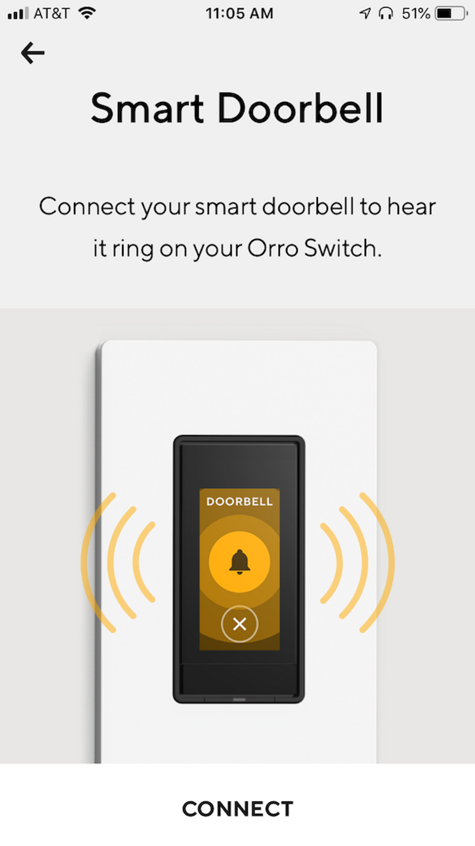 screen shot of orro switch mobile app connecting august doorbell cam