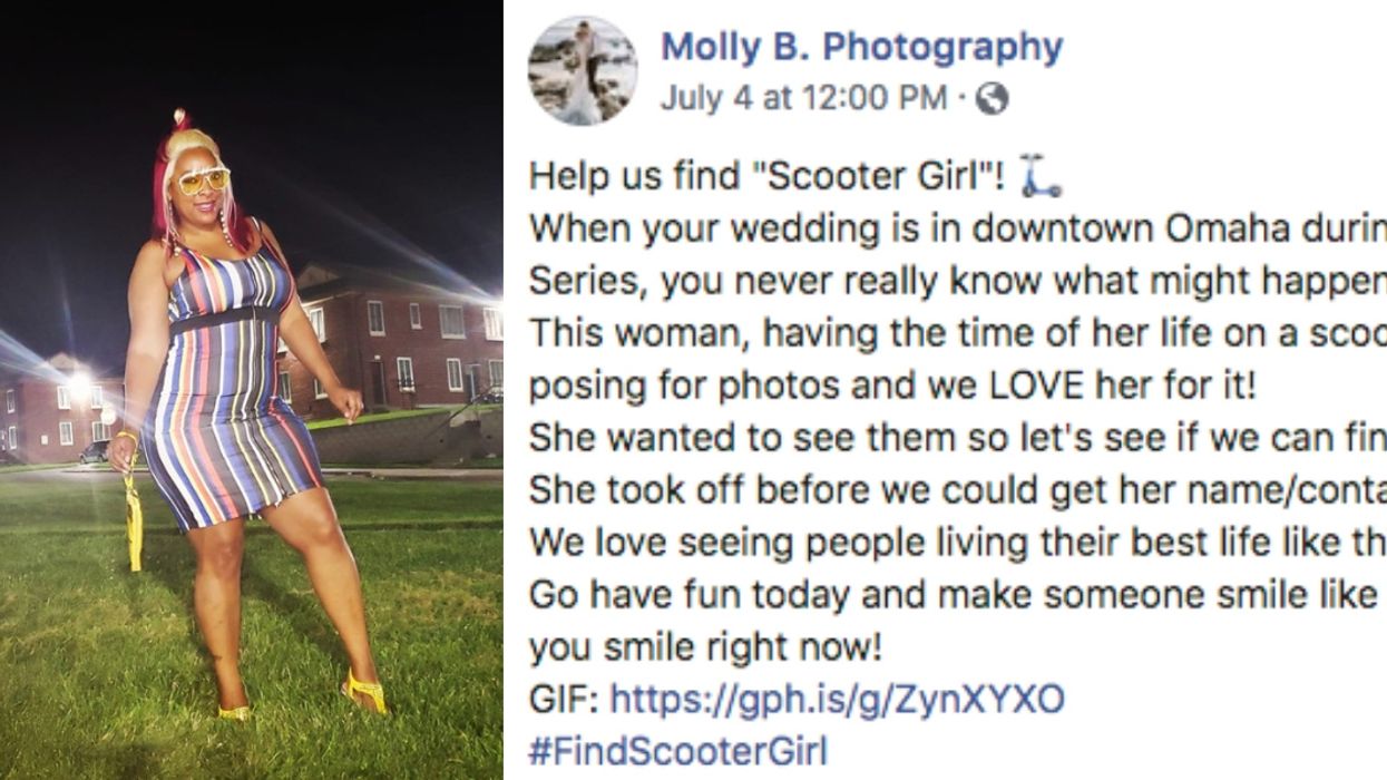 Wedding Party Searches For 'Scooter Girl' After She Hilariously Photobombs Their Wedding Photos—And The Internet Steps Up Big