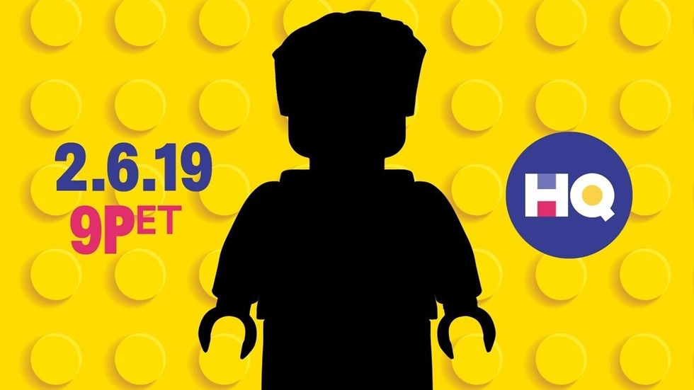 A LEGO figure in silhouette against a yellow background with