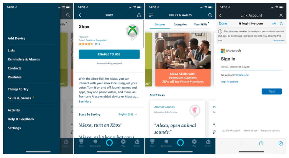 Screenshots of Alexa Xbox skill