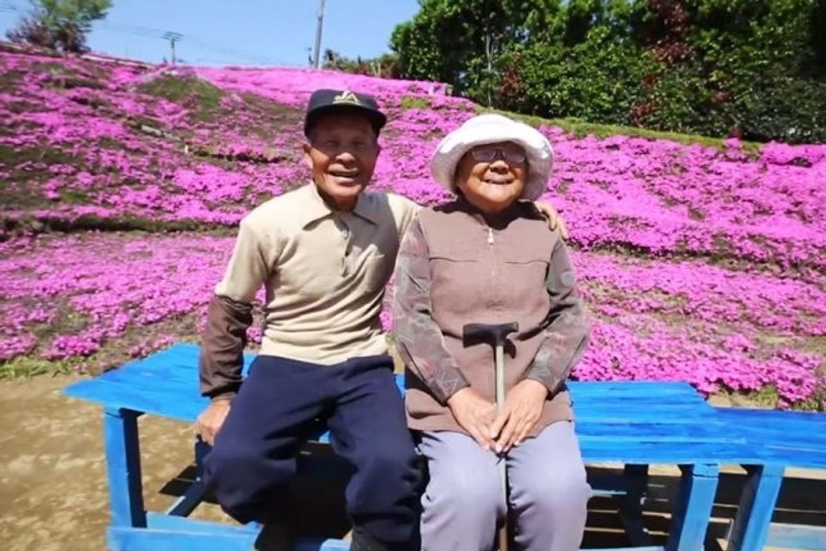 Husband spends 2 years planting thousands of flowers to bring his blind wife joy.