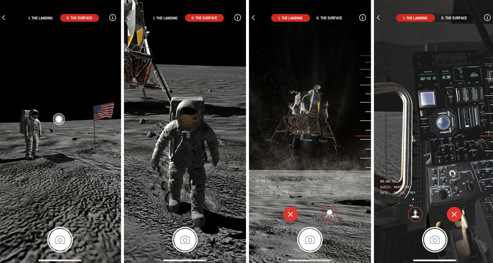 Screenshots of TIME Apollo 11 Moon landing AR app