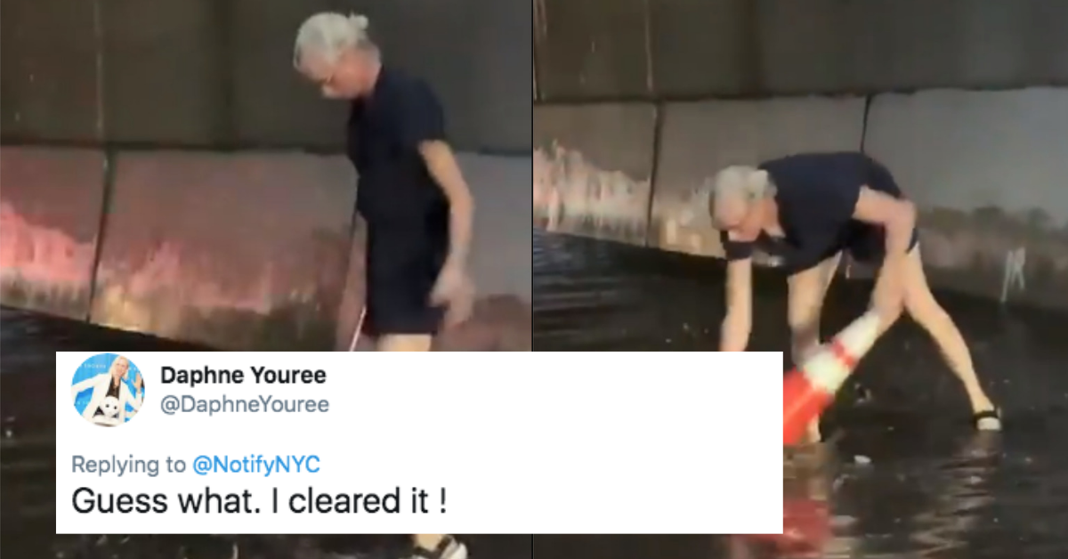 Determined Woman Drains New York Expressway After Flooding All By Herself With A Traffic Cone
