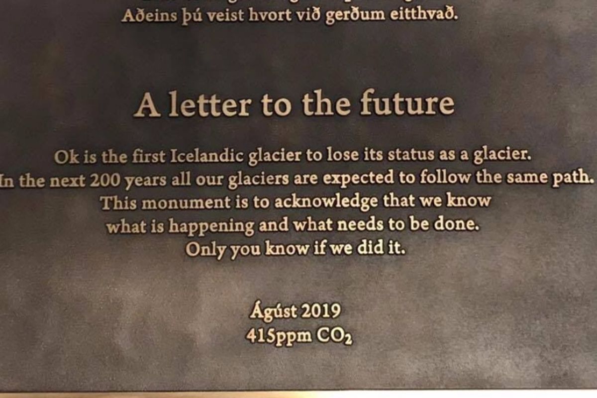 A plaque addressed 'to the future' marks Iceland's first glacier lost to the climate crisis