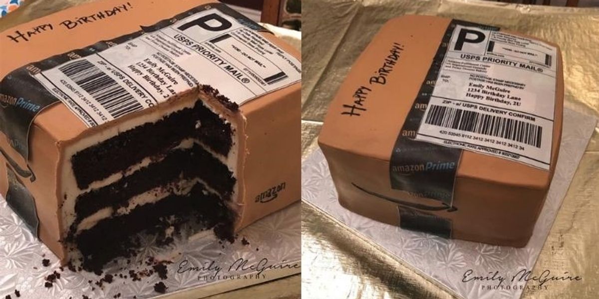 Husband gives wife hilarious cake shaped like a giant  box