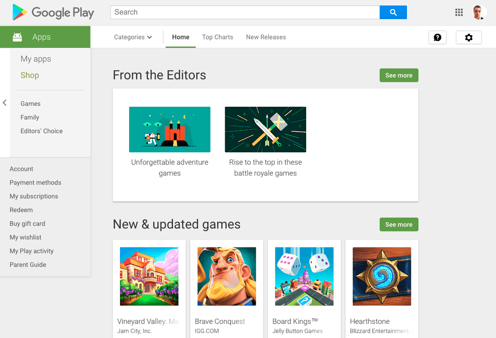 Screenshot of the Google Play Store app selection