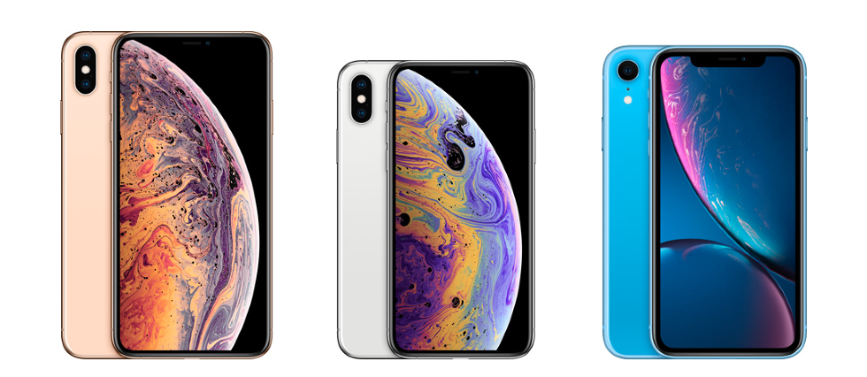 A trio of iPhones with marbleized images of globes on the front of each screen in blue, purple and red