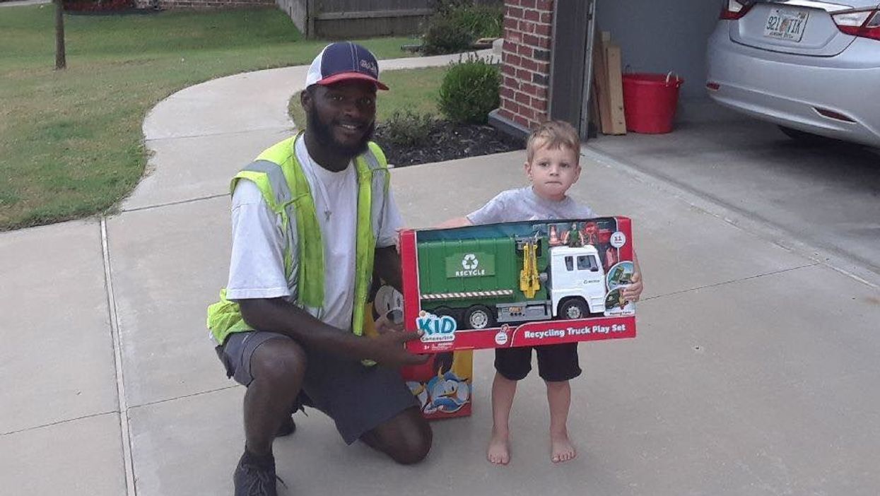 Oklahoma sanitation worker surprises boy who regularly greets him with toy garbage truck