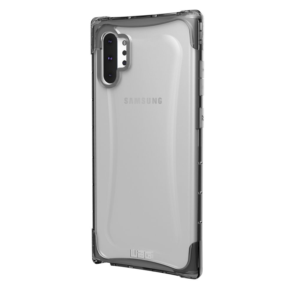 A completely clear case with the word "Samsung" on the back, and at the bottom "UAG"