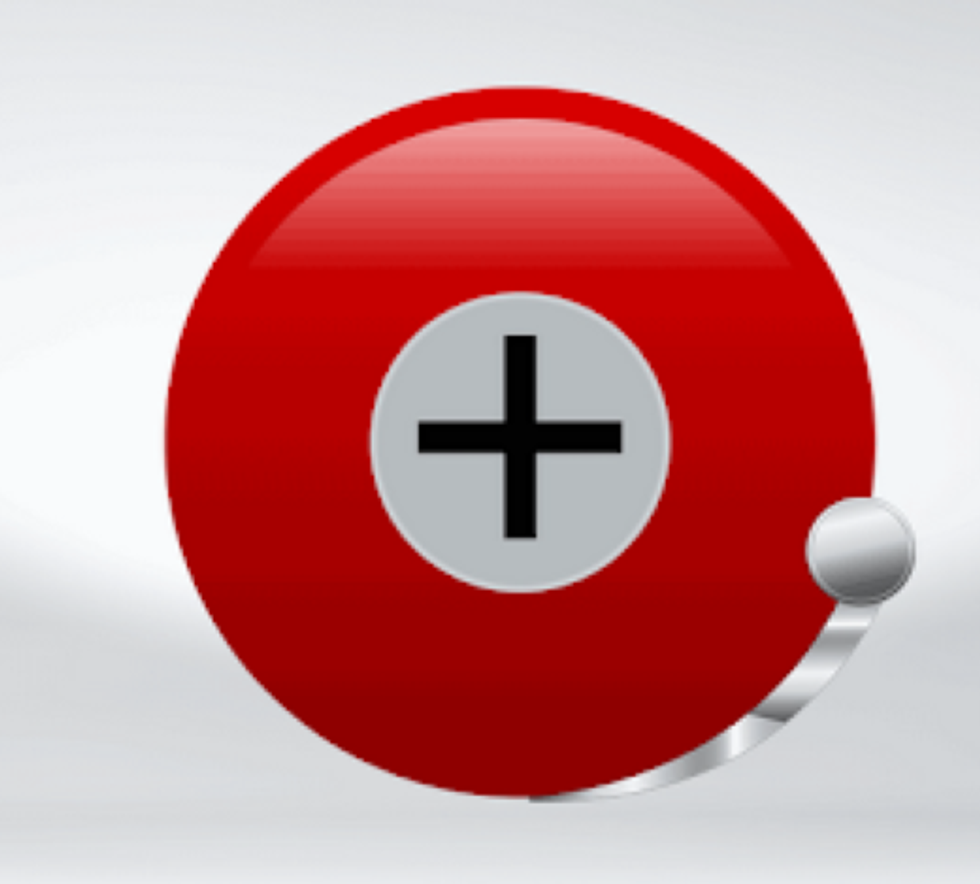 A giant red circle with a plus sign in the center