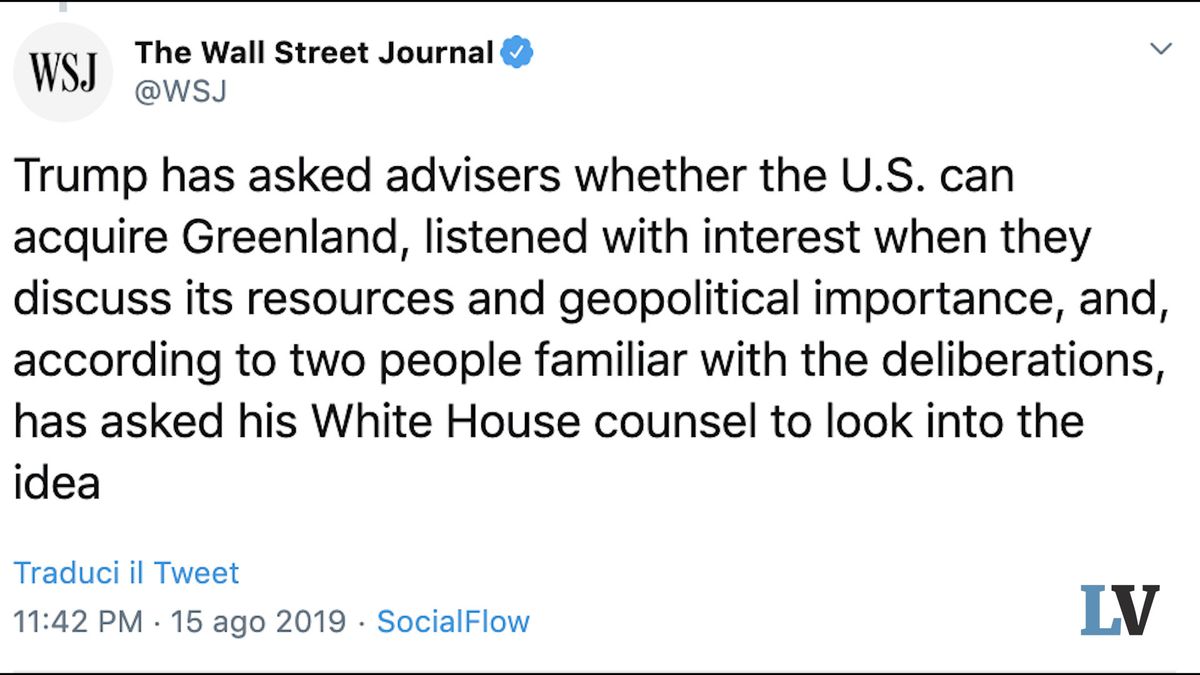 Secondo il Wsj Trump vorrebbe acquistare la Groenlandia, ma la Danimarca non avrebbe intenzione di cederla