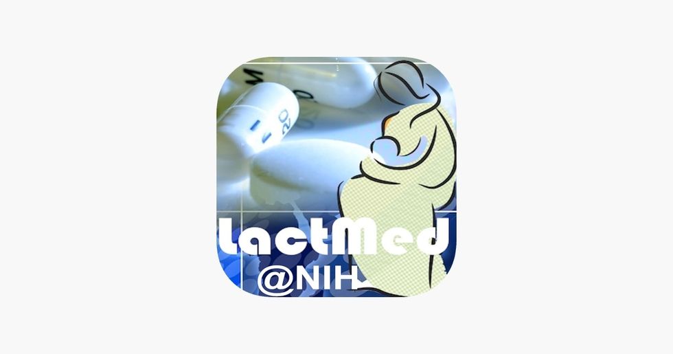 Logo that says "LactMed" of a drawing of a mom with an infant in her arms