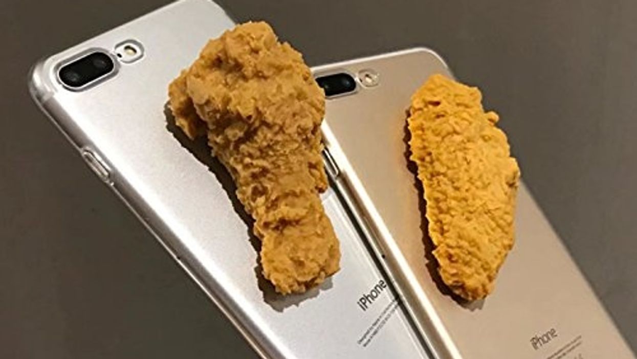 This clear phone case with a super realistic fried chicken grip is awesomely weird