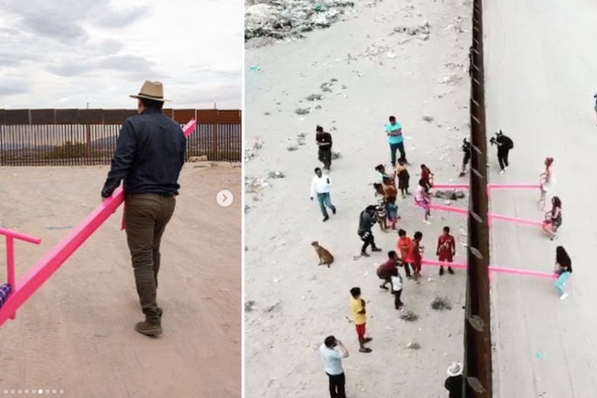 An artist built seesaws into the US-Mexico border and invited kids to play on them