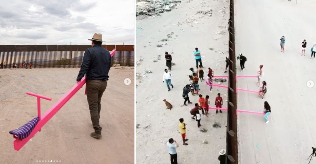 An artist built seesaws into the US-Mexico border and invited kids to play on them