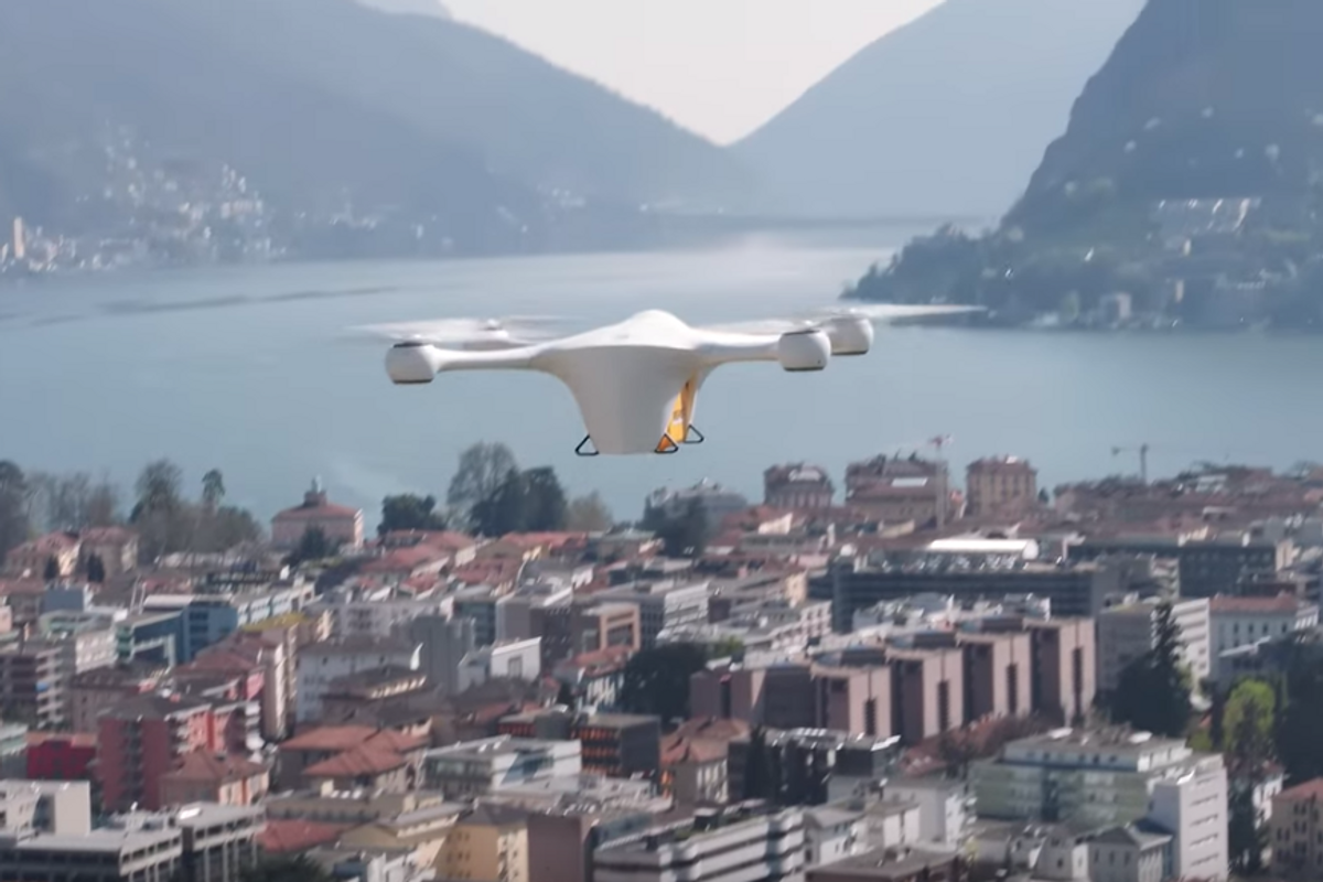 Photo of a Swiss Post delivery drone