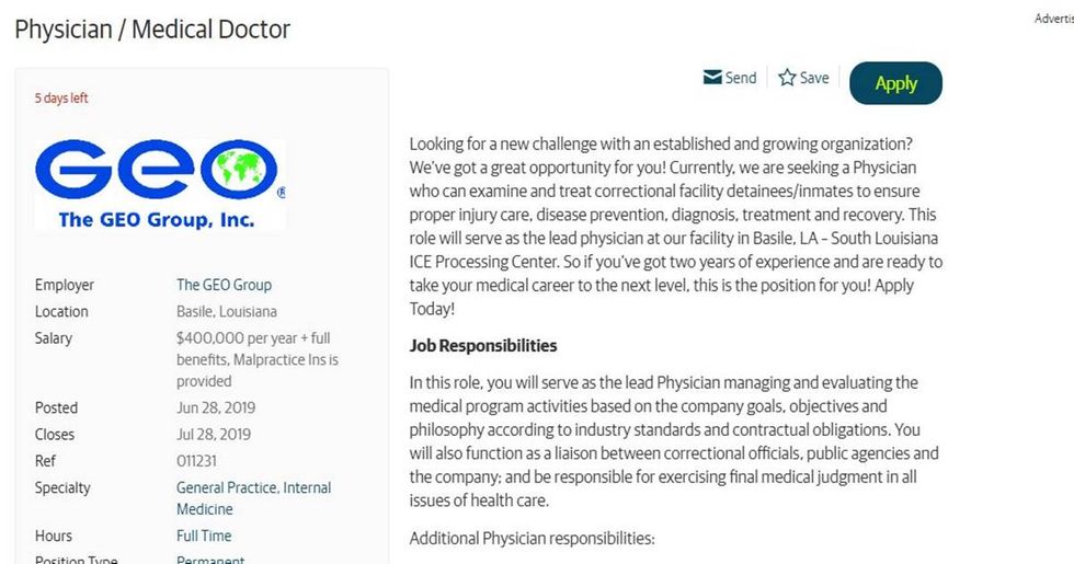 An ICE detention center posted a job listing for a doctor but only one ‘philosophically committed’ to its objectives