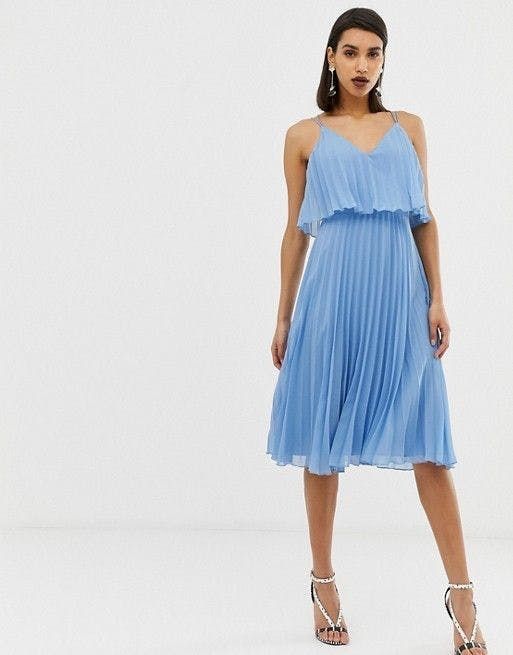 asos design pleated crop top midi dress