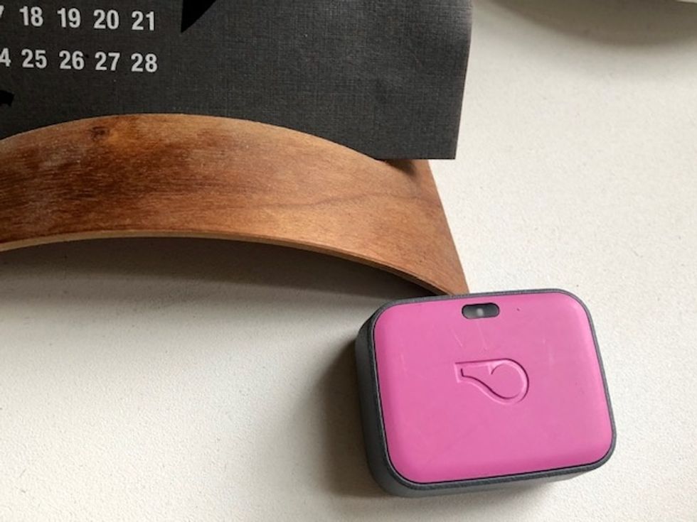 A small pink box with the outline of a whistle on the front
