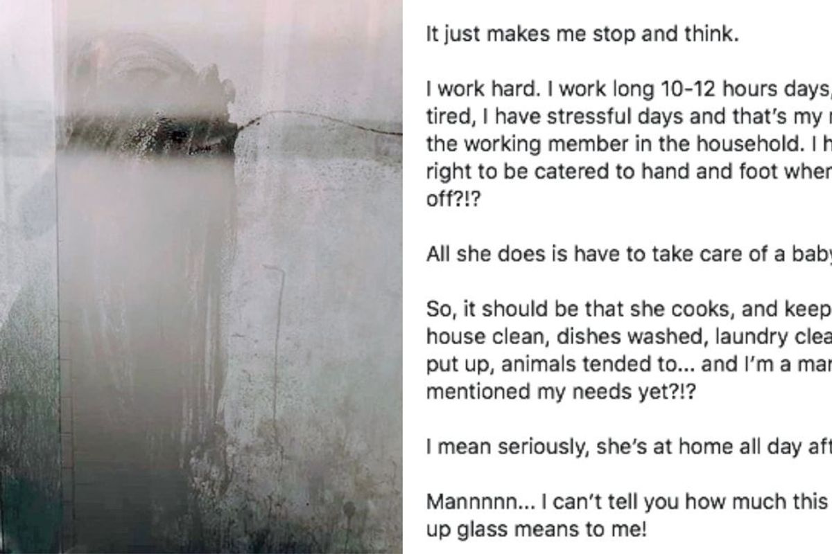 A dad's viral shower door photo comes with a sweet recognition of his wife's work