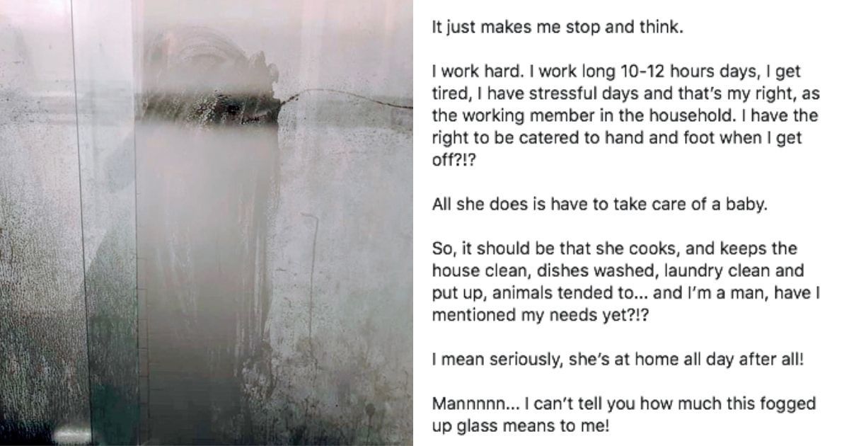 A dad's viral shower door photo comes with a sweet recognition of his wife's work