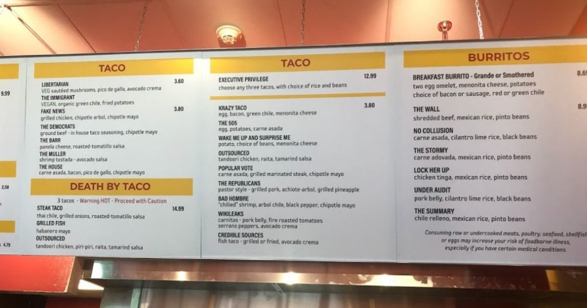 New Mexico Restaurant Criticized Over Menu Items Called 'Lock Her Up', 'The Wall' And 'The Immigrant'