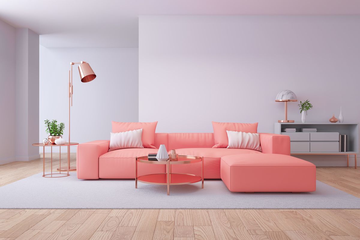 room with big pink couch