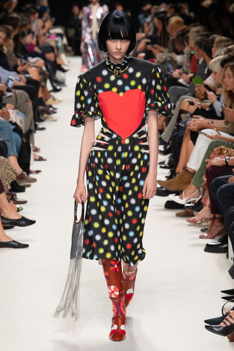 Paco Rabanne Heart Print Chain-link Midi Dress in Red