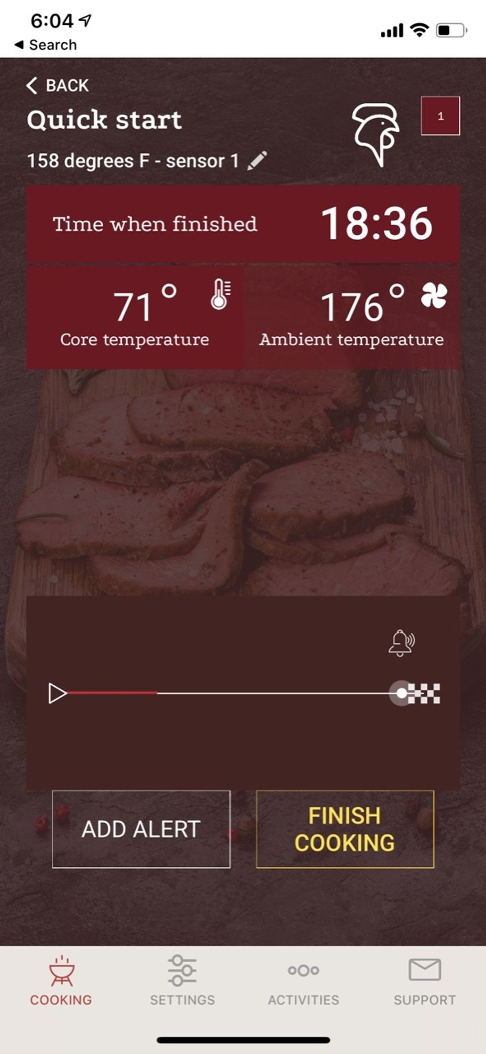The CookPerfect app, showing 18 minutes left on the timer