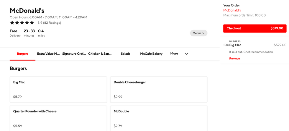 free big mac doordash code