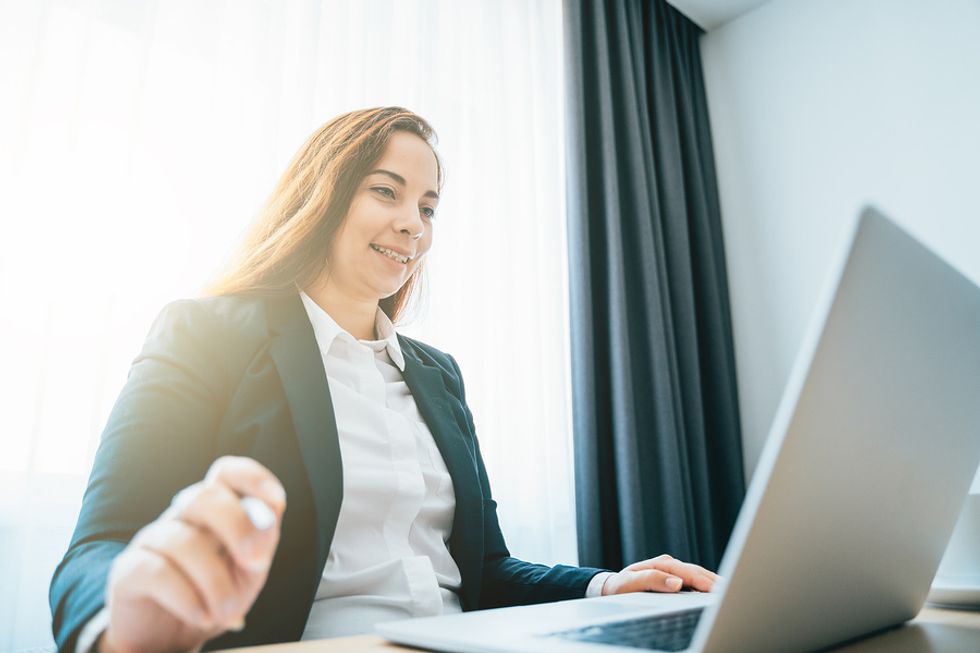 Woman dressing appropriately for a Skype interview